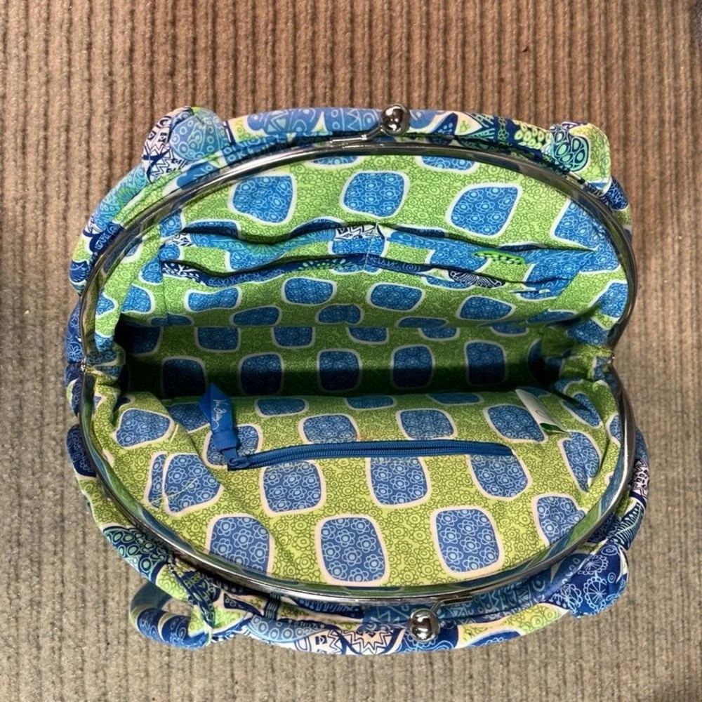 Vera Bradley Blue Lagoon Kisslock Satchel Quilted Floral Handbag Blue Green